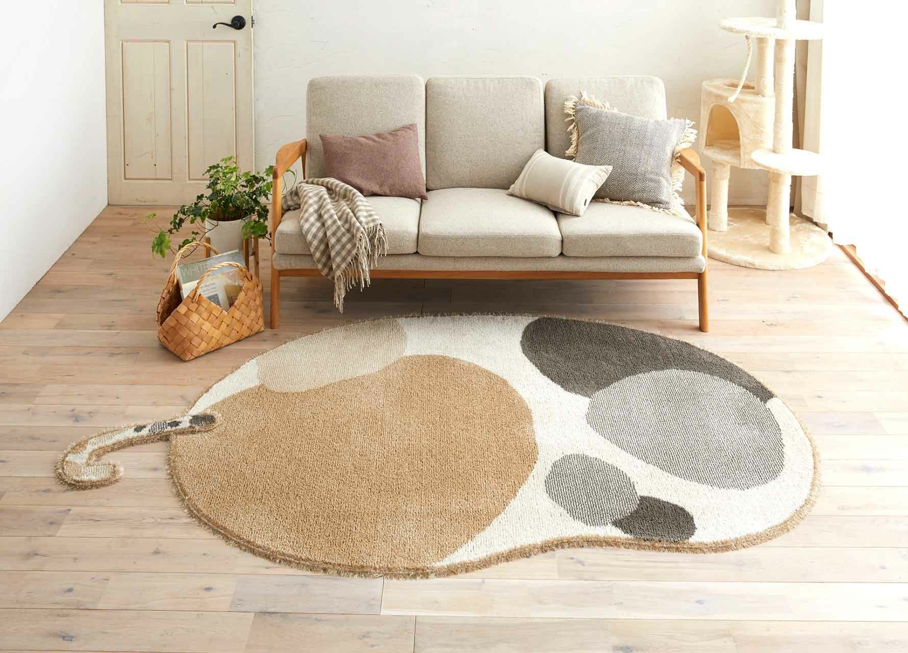猫型ラグ ブチマル 防ダニ 消臭 すべり止め 床暖房対応 130×185cm