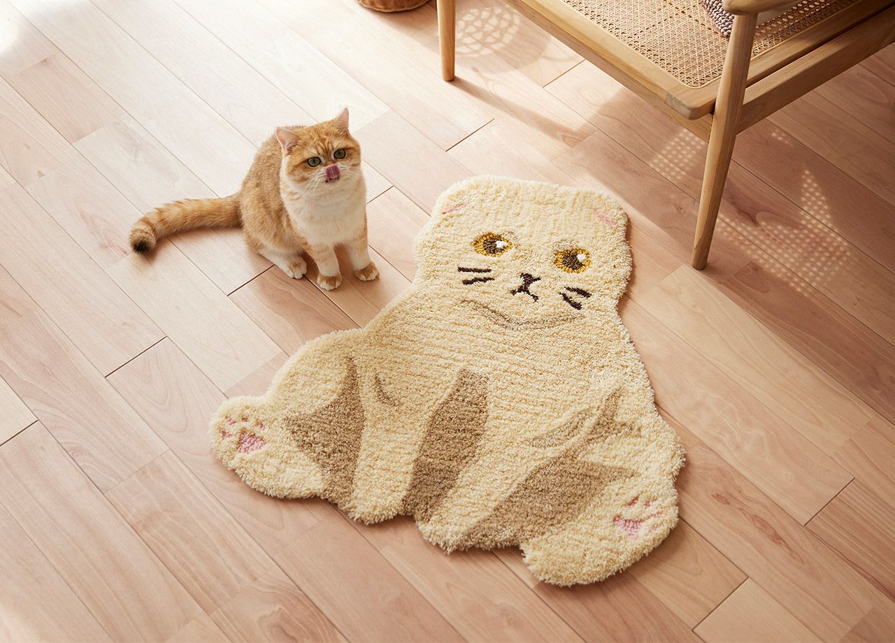 猫柄 玄関マット スコスワリ 防ダニ すべり止め 床暖房対応 72×70cm